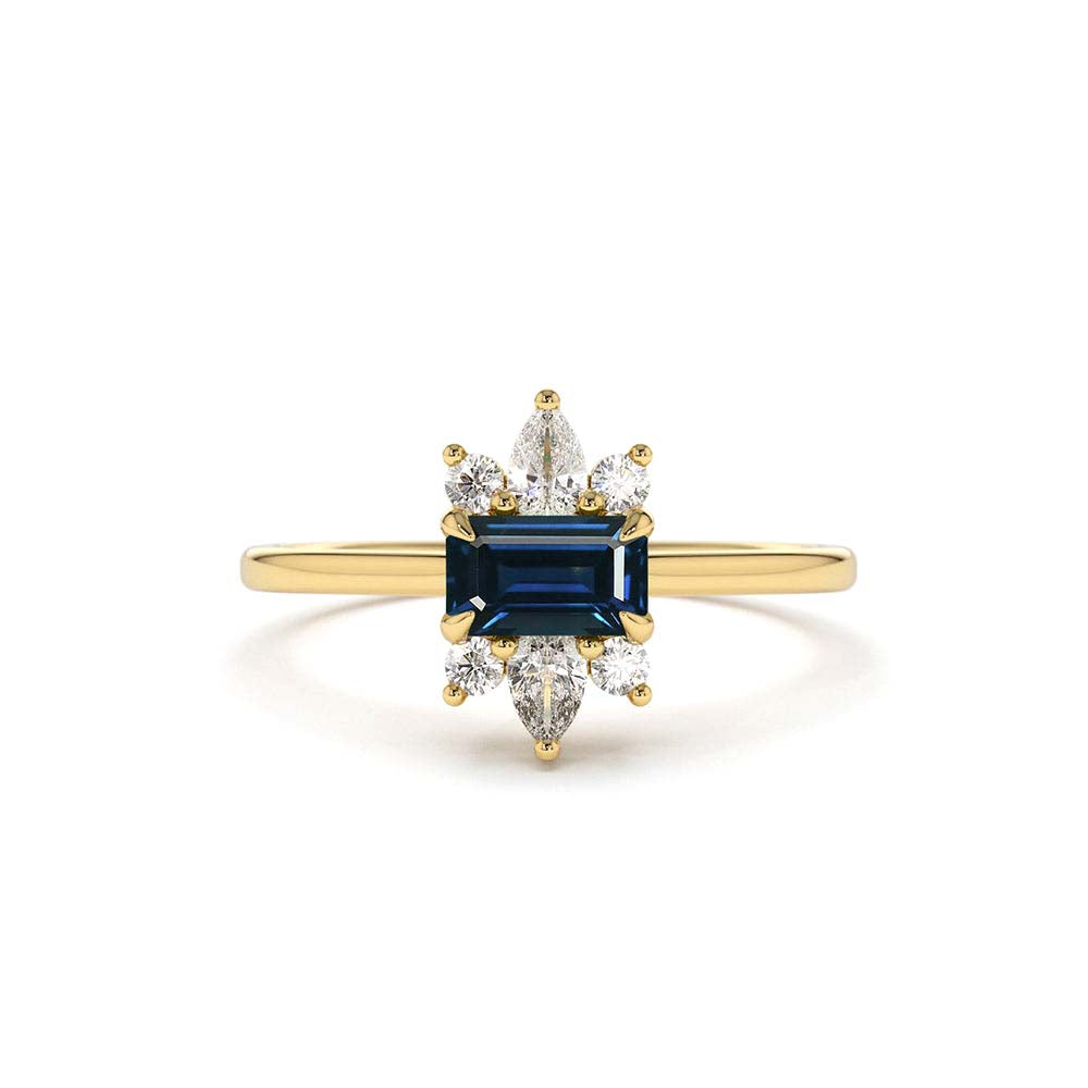14K Octagon Sapphire and Diamond Ring by Orlina Fine