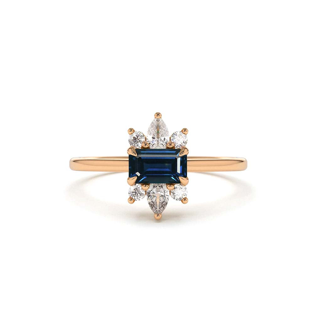 14K Octagon Sapphire and Diamond Ring - view 2