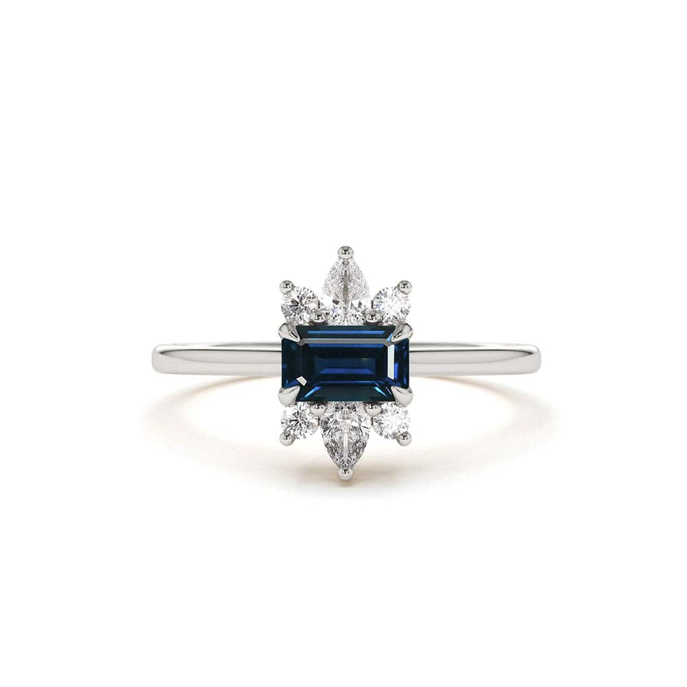 14K Octagon Sapphire and Diamond Ring - view 3