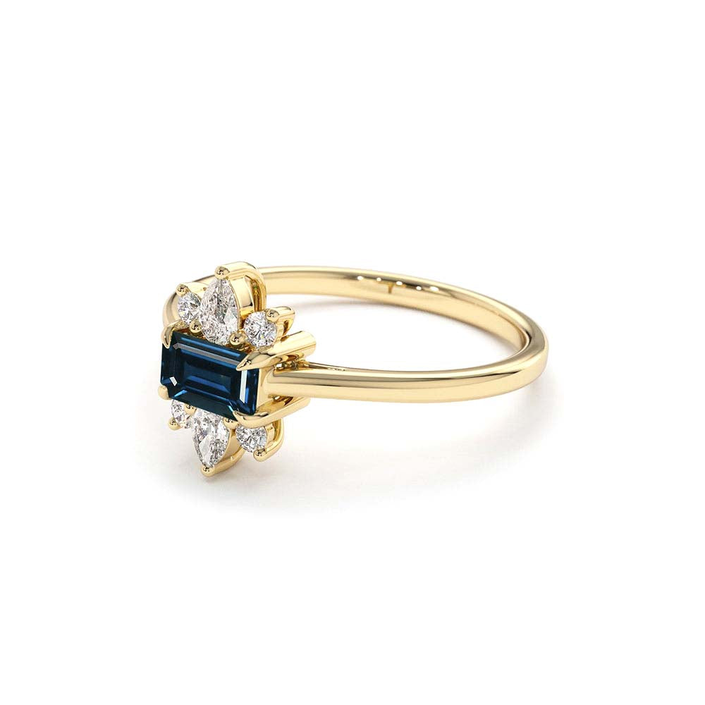 14K Octagon Sapphire and Diamond Ring - view 4