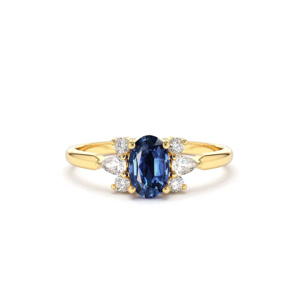 14K Oval Cut Genuine Sapphire Diamond Ring by Orlina Fine