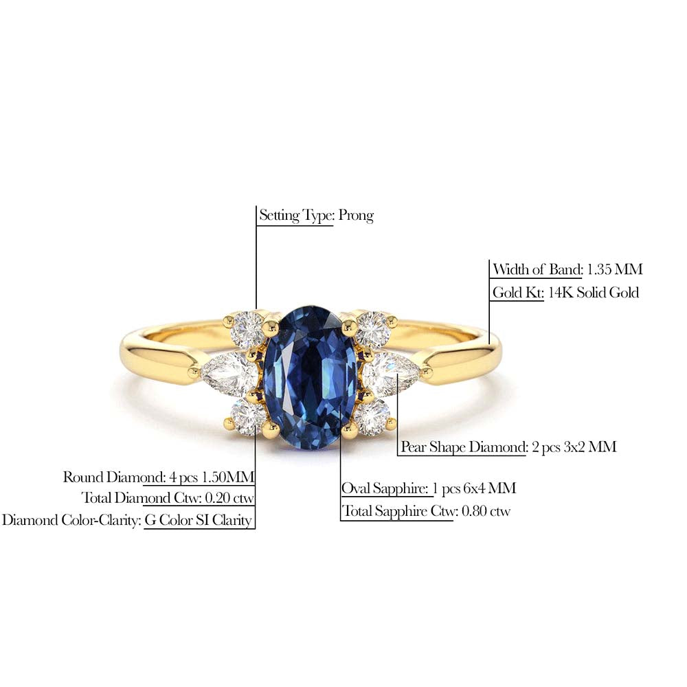 14K Oval Cut Genuine Sapphire Diamond Ring - view 4