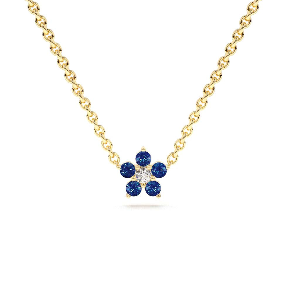 14K Sapphire and Diamond Flower Charm Necklace by Orlina Fine