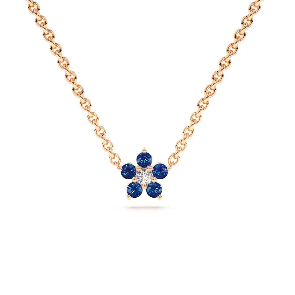 14K Sapphire and Diamond Flower Charm Necklace - view 2