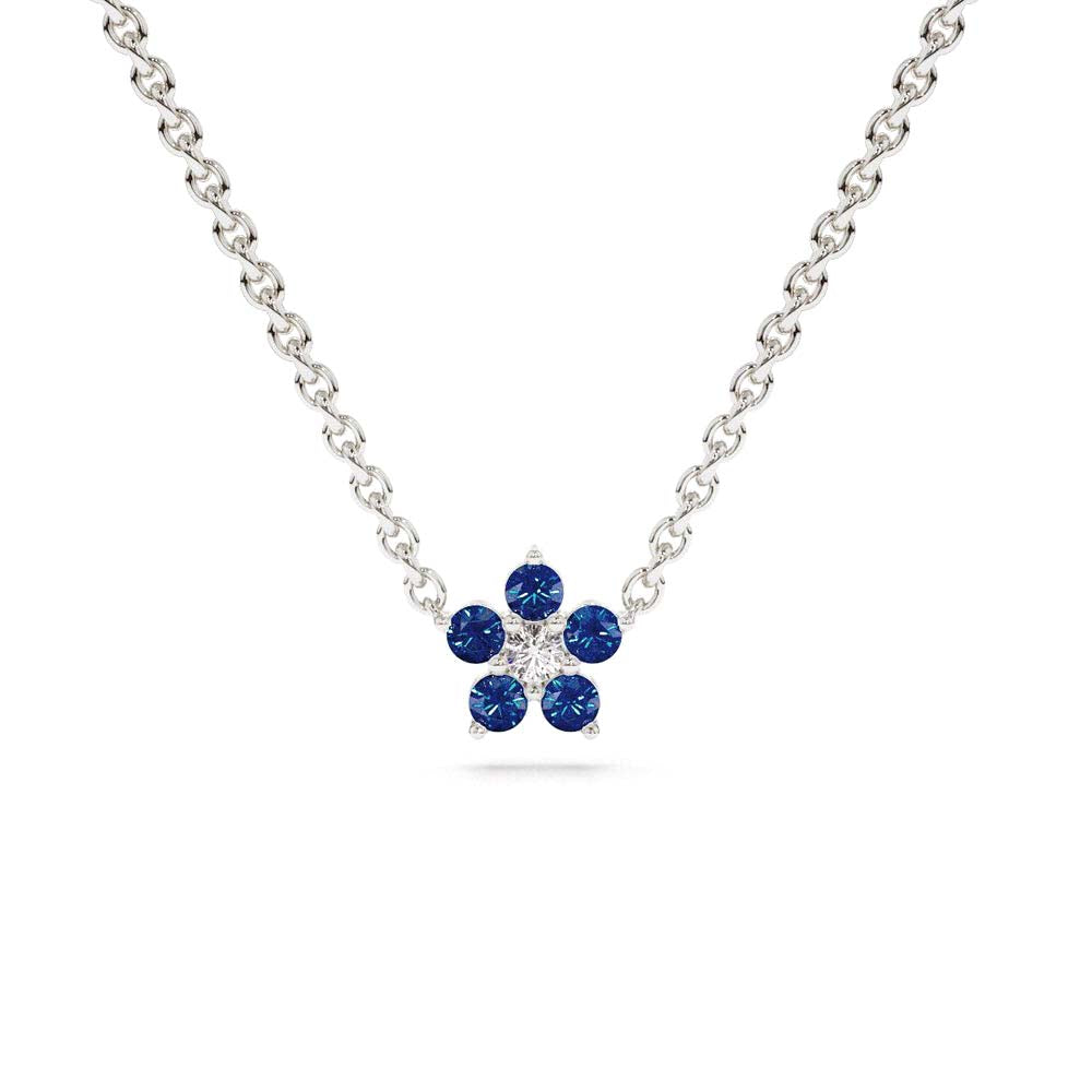 14K Sapphire and Diamond Flower Charm Necklace - view 3