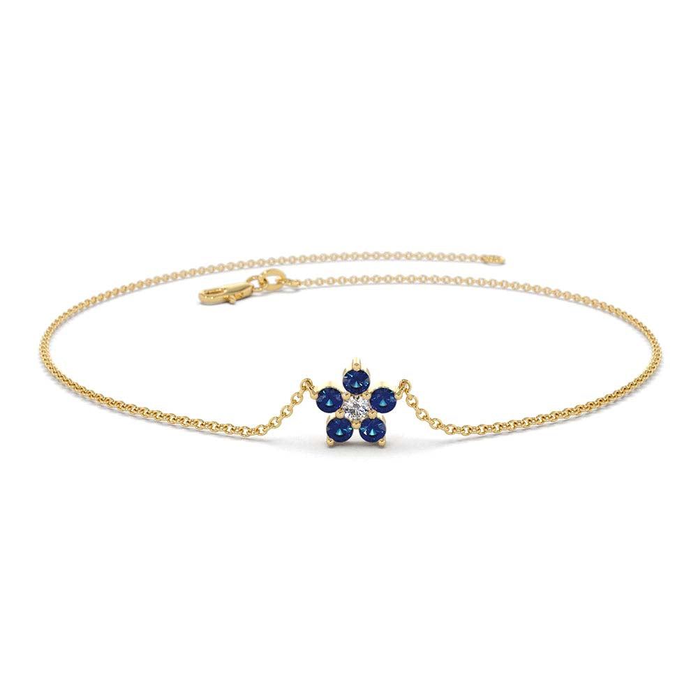 14K Sapphire and Diamond Flower Charm Bracelet by Orlina Fine
