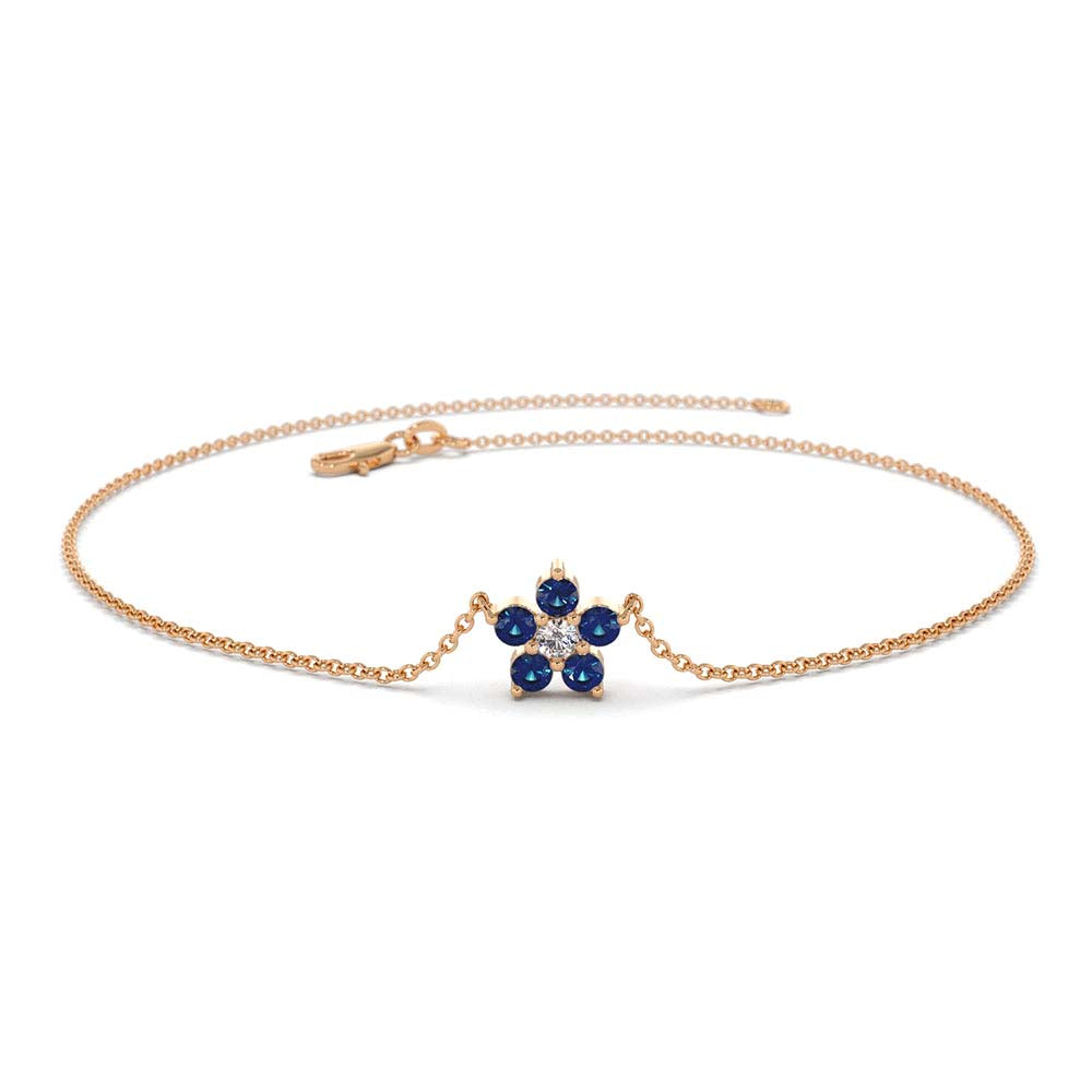 14K Sapphire and Diamond Flower Charm Bracelet - view 2