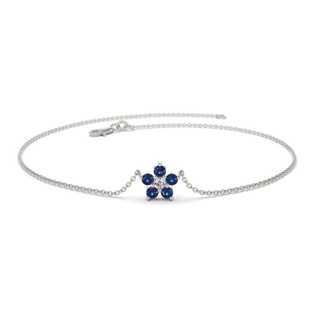14K Sapphire and Diamond Flower Charm Bracelet - view 3