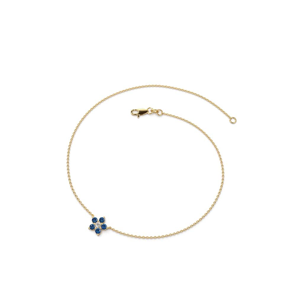 14K Sapphire and Diamond Flower Charm Bracelet - view 4