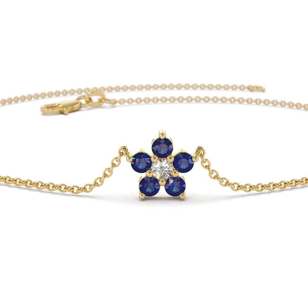 14K Sapphire and Diamond Flower Charm Bracelet - view 5