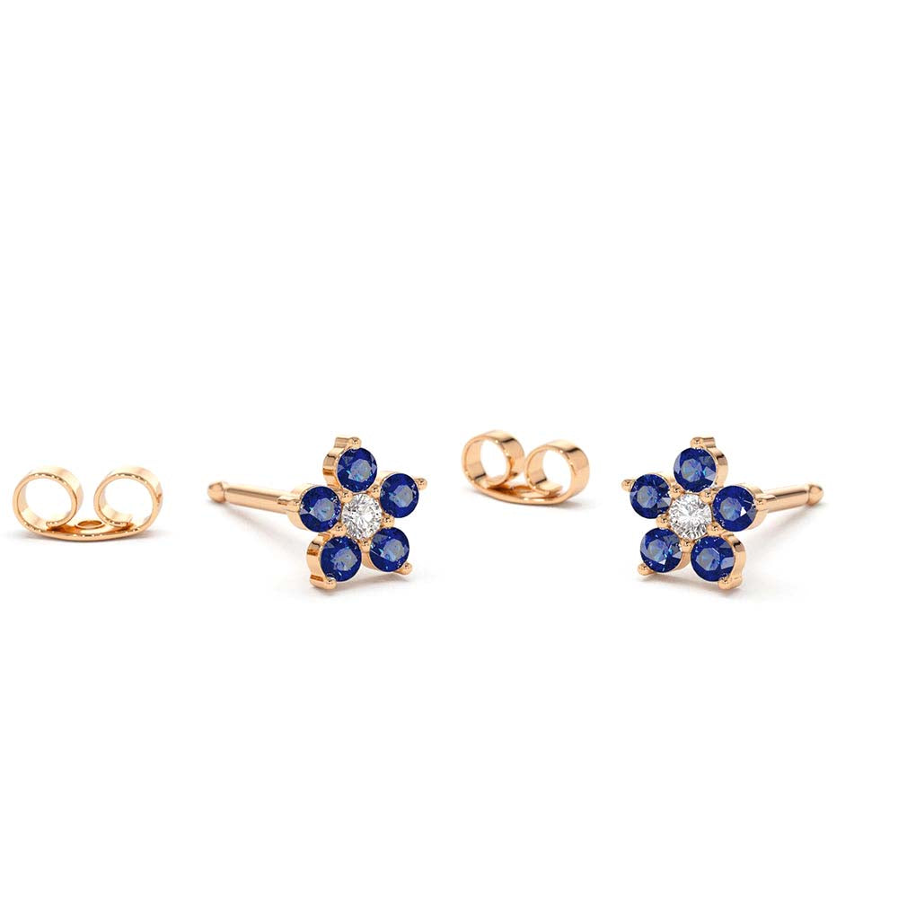 14K Sapphire and Diamond Flower Studs - view 2
