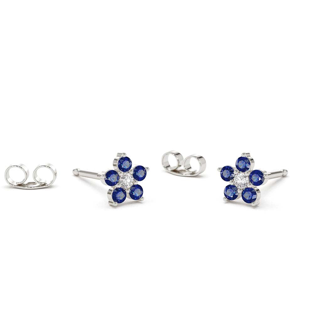14K Sapphire and Diamond Flower Studs - view 3