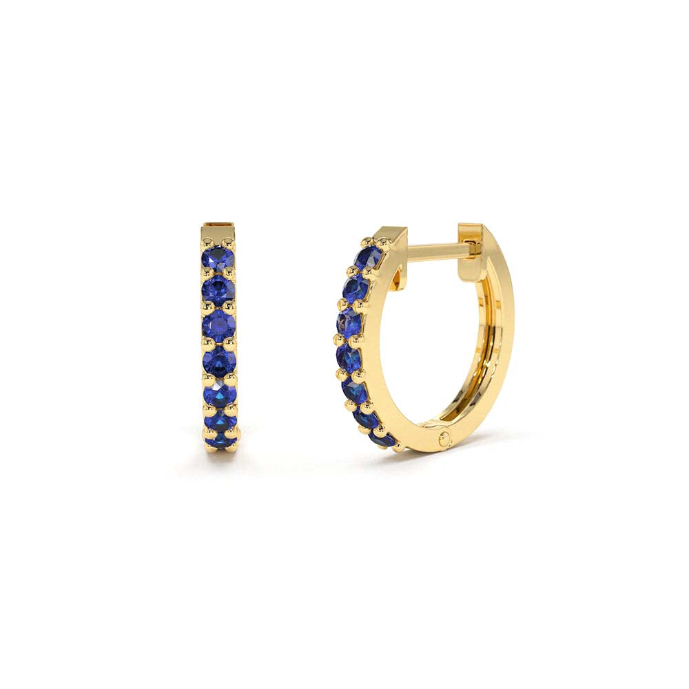 14K Gold Sapphire Huggie Hoop Earrings by Orlina Fine