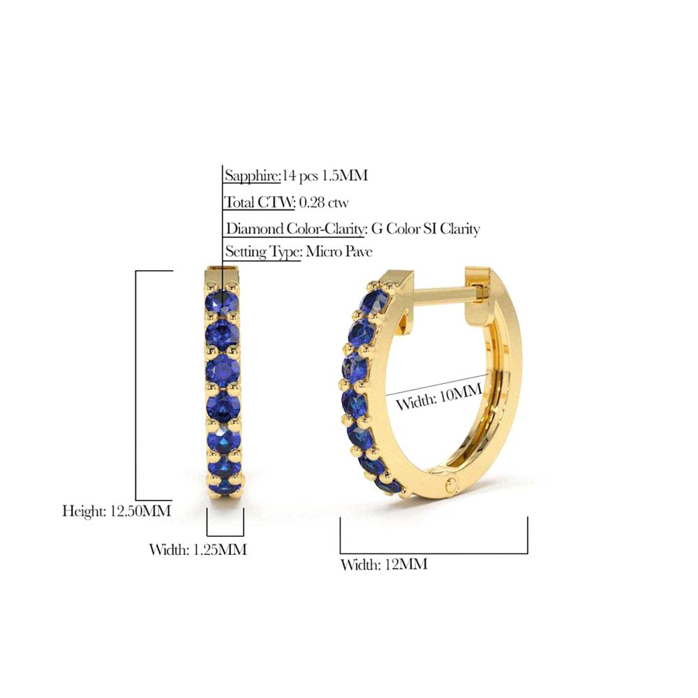14K Gold Sapphire Huggie Hoop Earrings - view 2