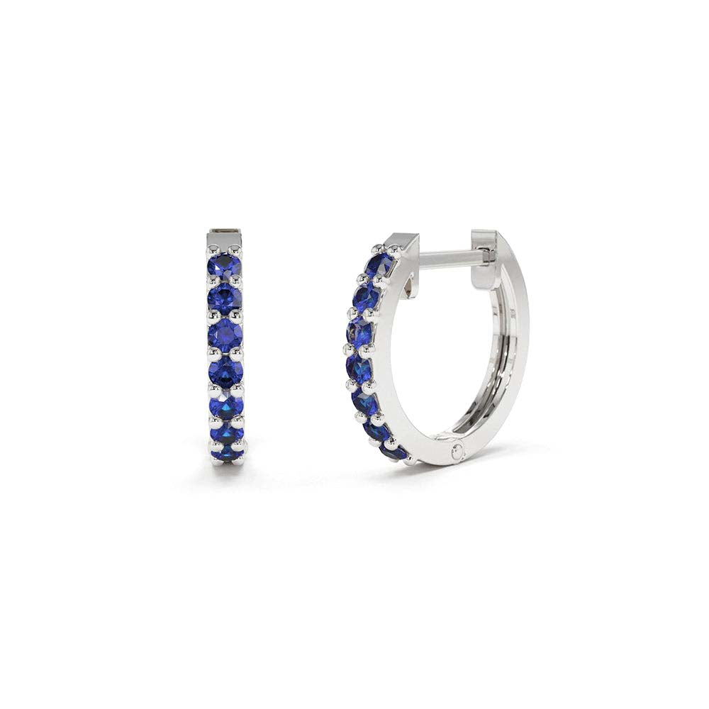 14K Gold Sapphire Huggie Hoop Earrings - view 4