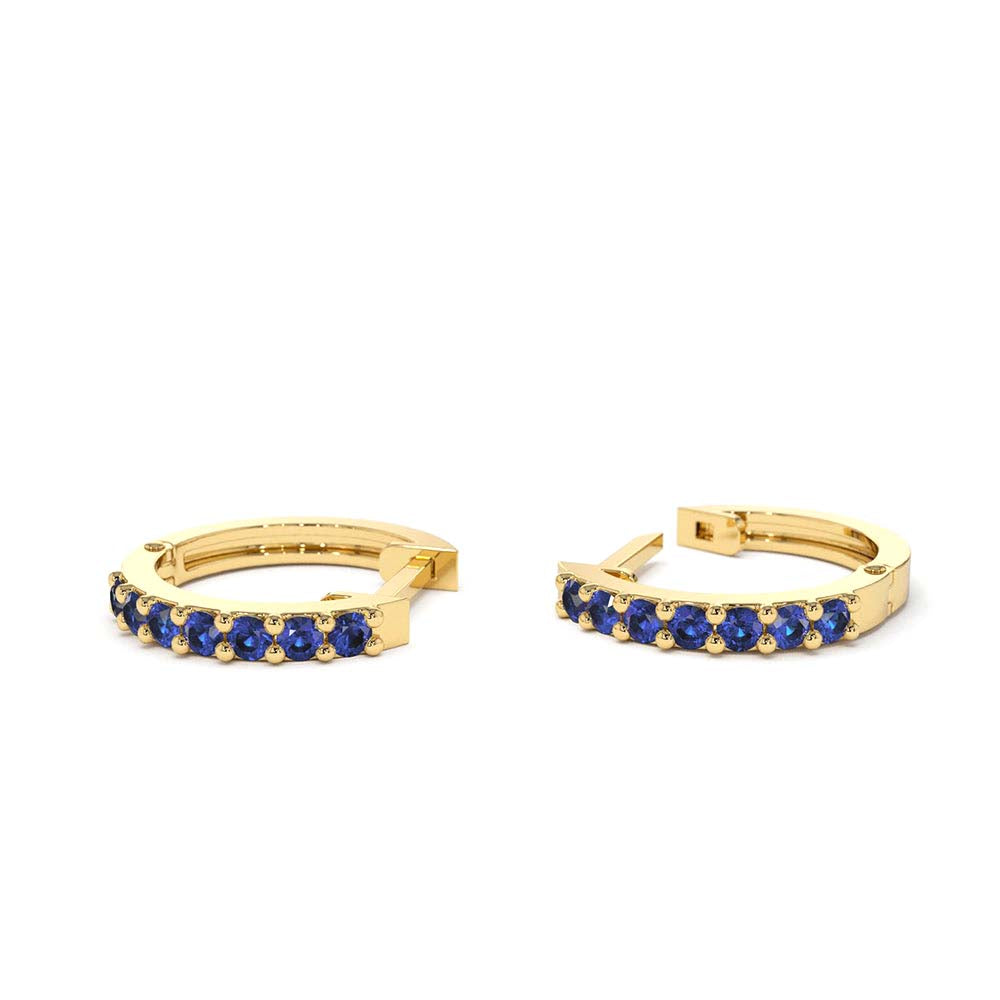14K Gold Sapphire Huggie Hoop Earrings - view 5