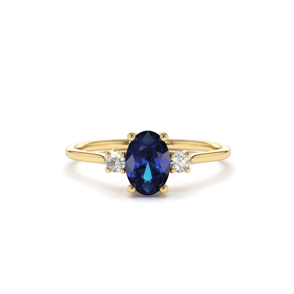 14K Oval Shape Sapphire and Diamond 3 Stone Ring by Orlina Fine