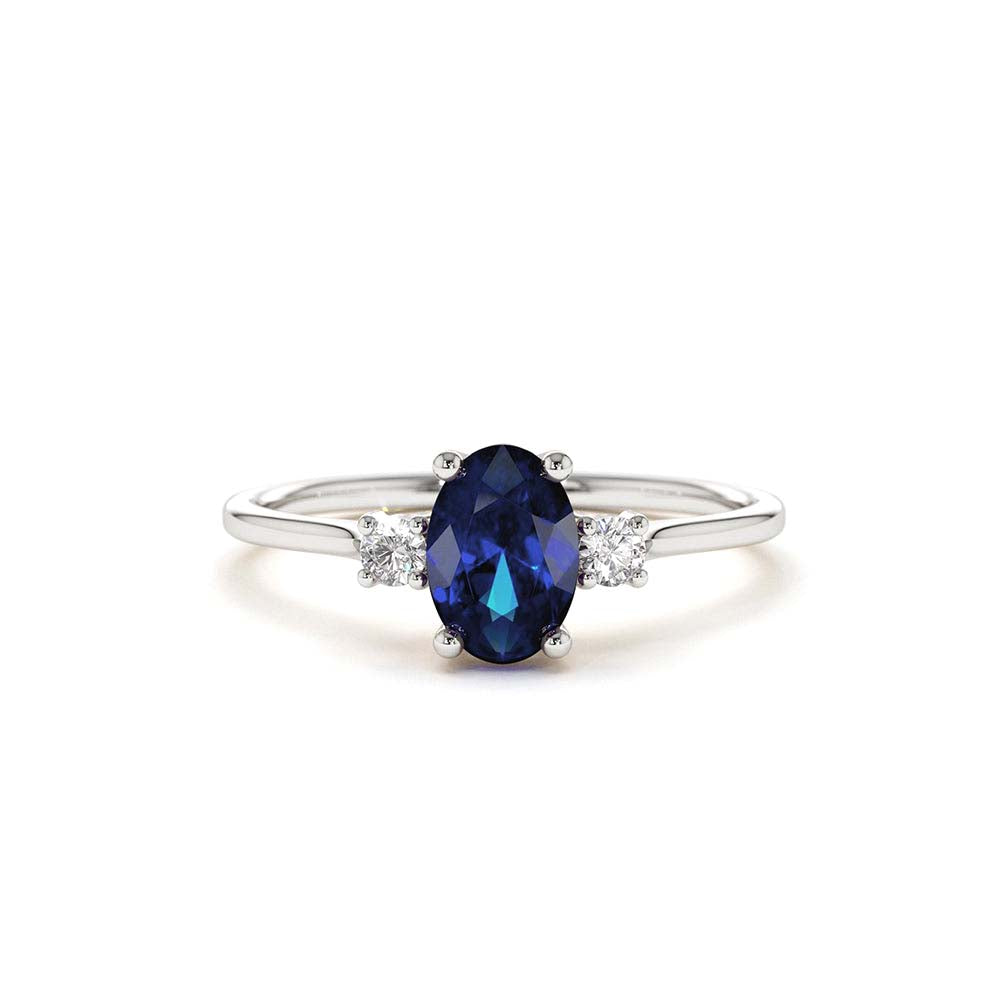 14K Oval Shape Sapphire and Diamond 3 Stone Ring - view 3