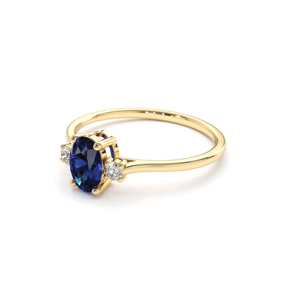 14K Oval Shape Sapphire and Diamond 3 Stone Ring - view 4