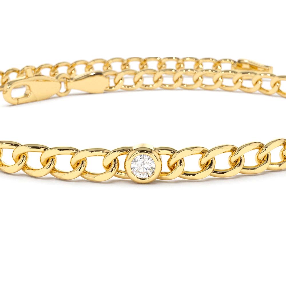14K Gold Cuban Link Bracelet w/ Bezel Setting Diamond - view 2