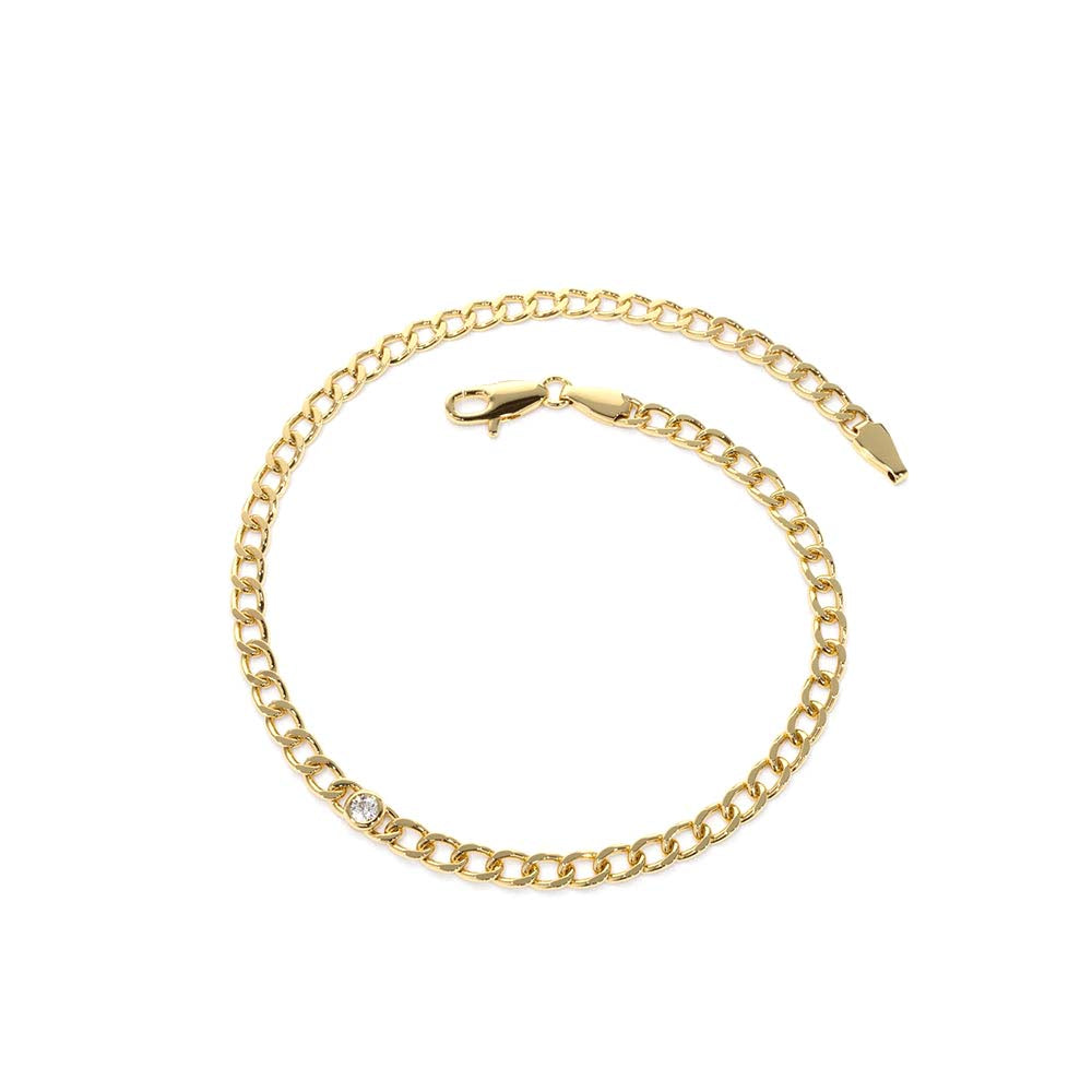 14K Gold Cuban Link Bracelet w/ Bezel Setting Diamond - view 3