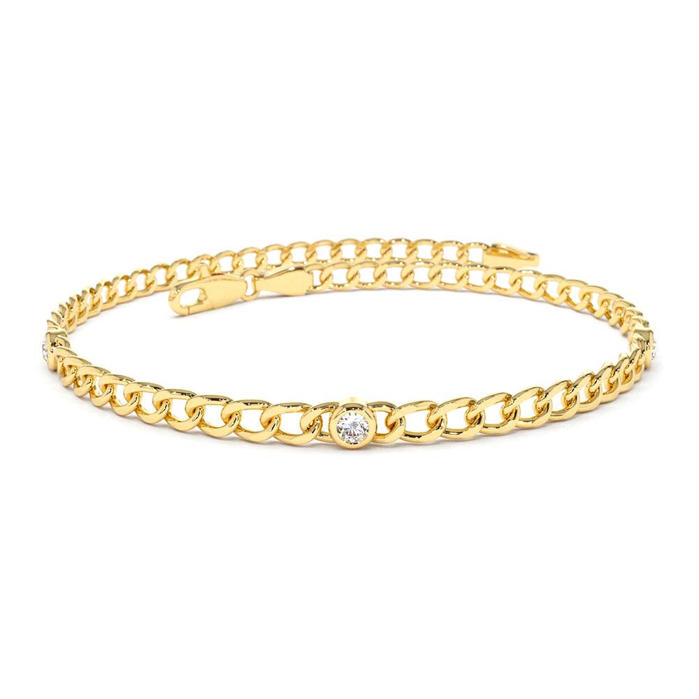 14K Gold Cuban Link Bracelet w/ Bezel Setting Diamond - view 4