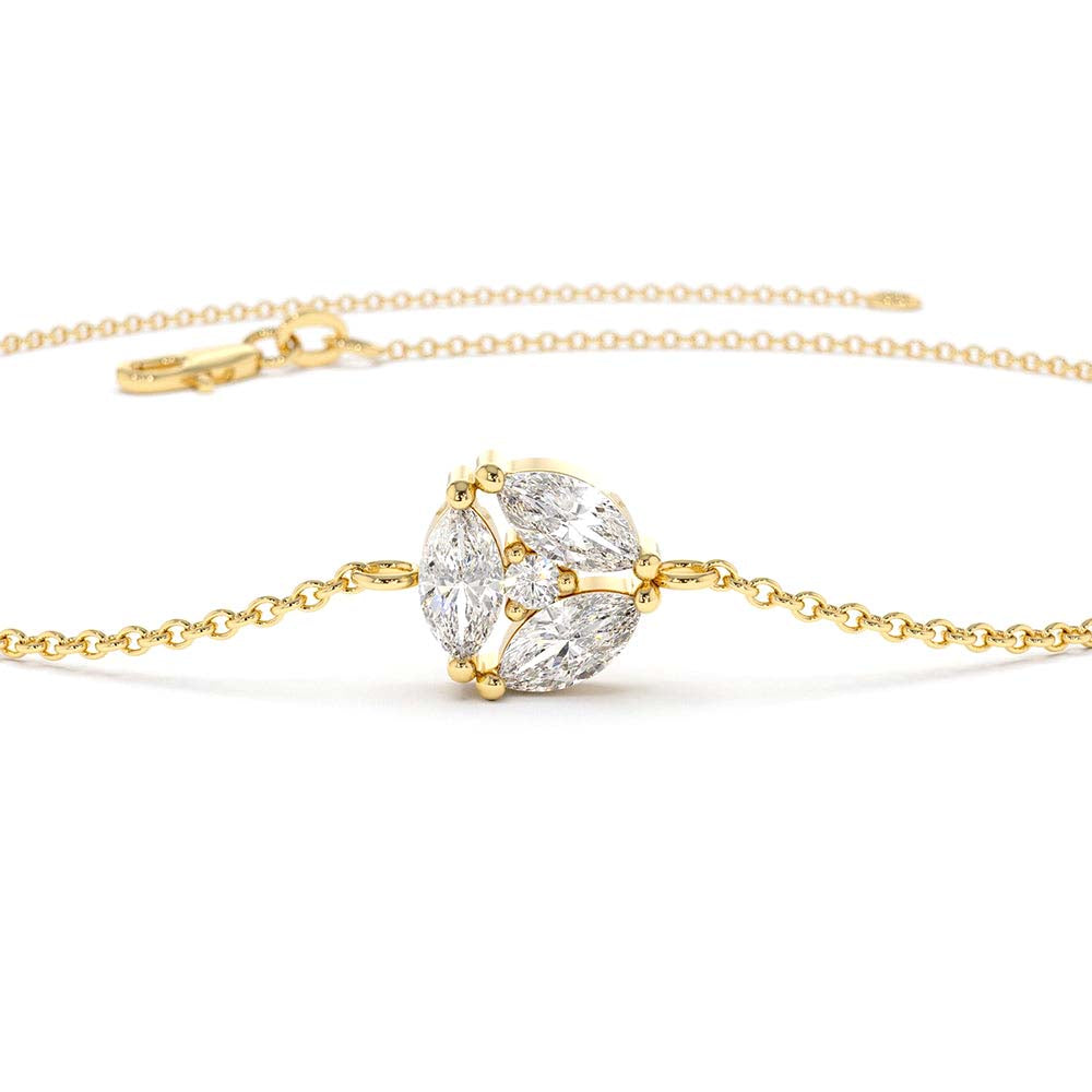 14K Gold Marquise Diamond Cluster Bracelet - view 5