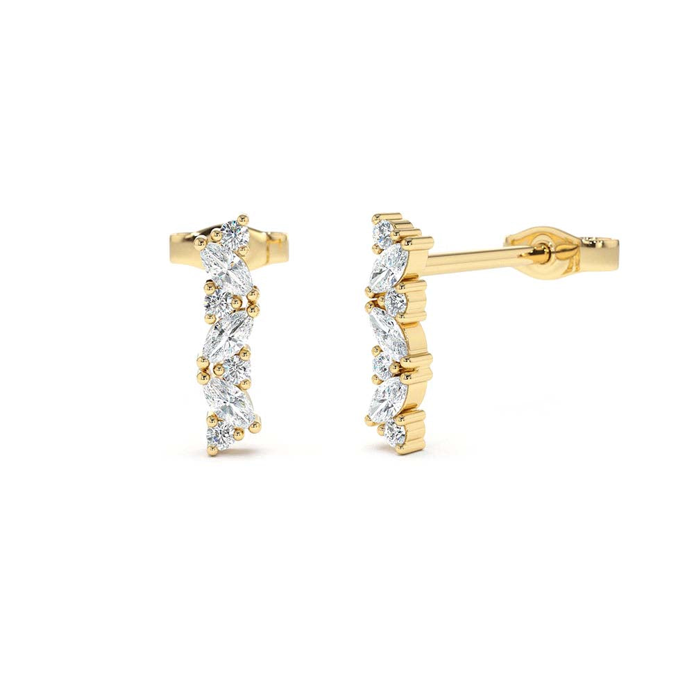 14K Gold Alternating Marquise and Round Diamond Studs by Orlina Fine