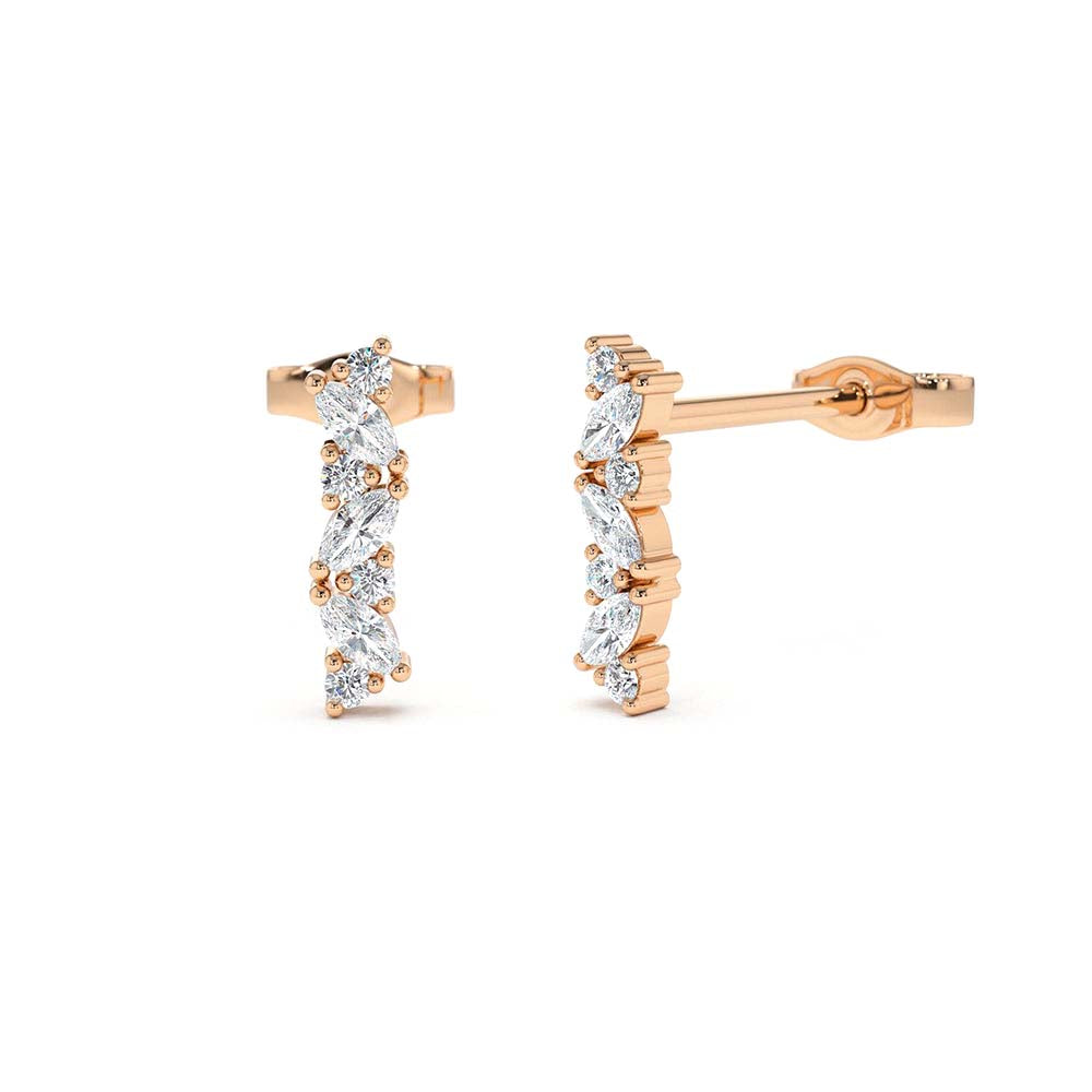 14K Gold Alternating Marquise and Round Diamond Studs - view 2
