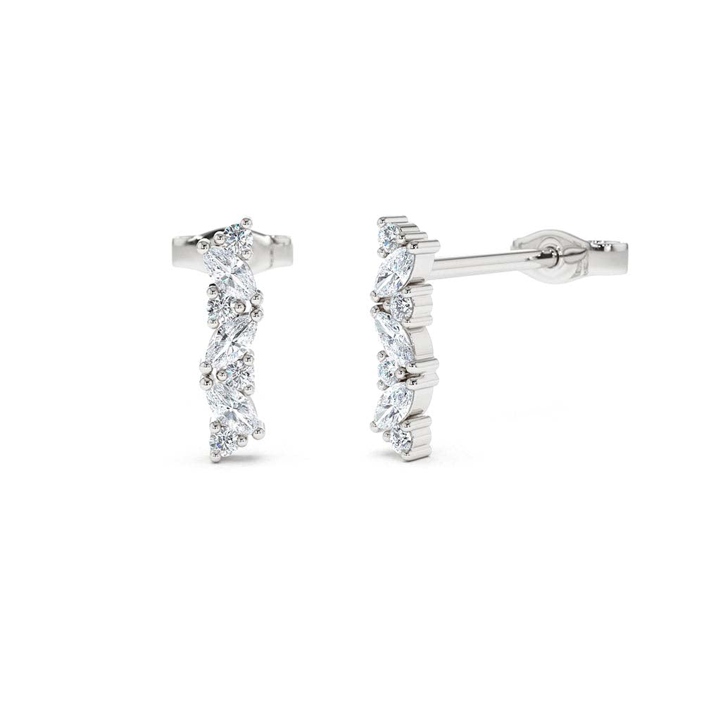 14K Gold Alternating Marquise and Round Diamond Studs - view 3
