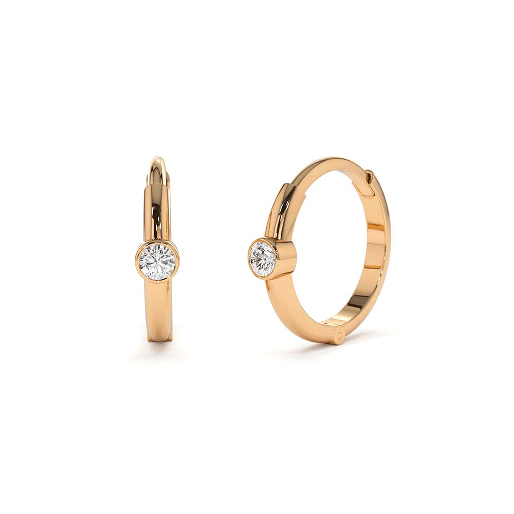 14K Single Bezel Set Diamond Hoops - view 2