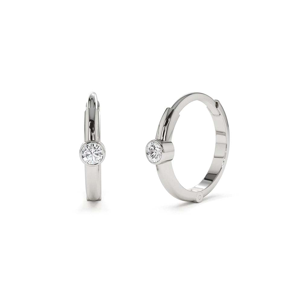 14K Single Bezel Set Diamond Hoops - view 3