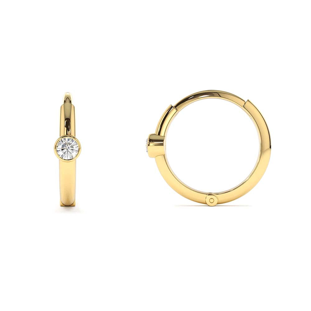 14K Single Bezel Set Diamond Hoops - view 4