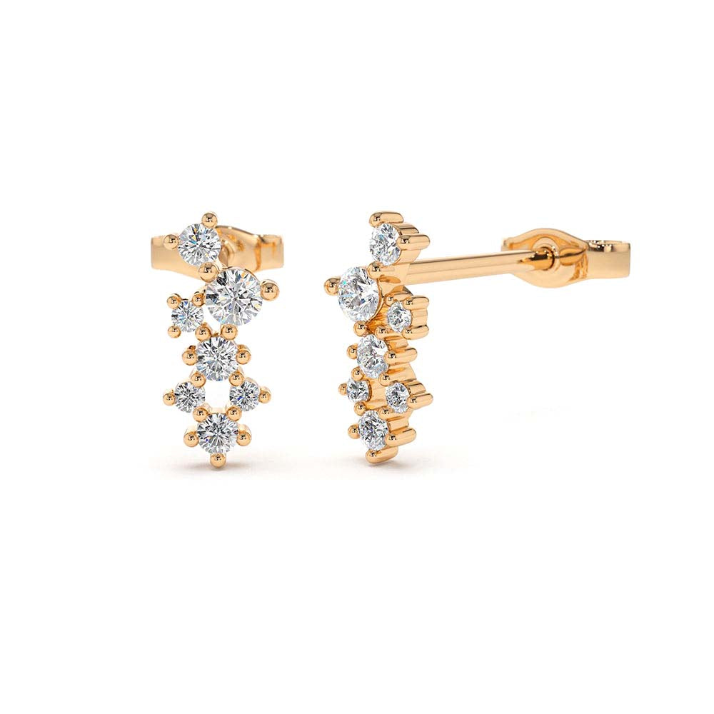 14K Gold Diamond Cluster Earrings - view 3