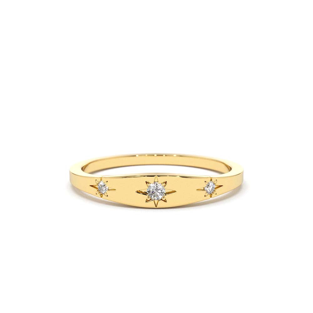 14K Gold Star Setting 3 Diamond Stacking Ring by Orlina Fine