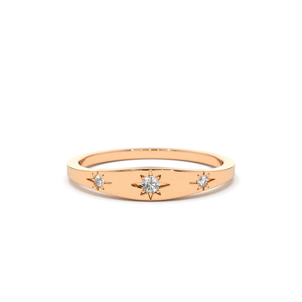 14K Gold Star Setting 3 Diamond Stacking Ring - view 2