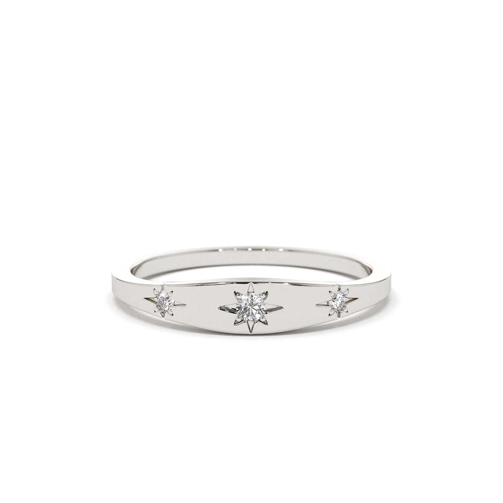 14K Gold Star Setting 3 Diamond Stacking Ring - view 3