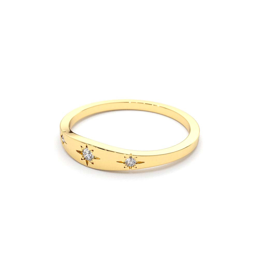 14K Gold Star Setting 3 Diamond Stacking Ring - view 4