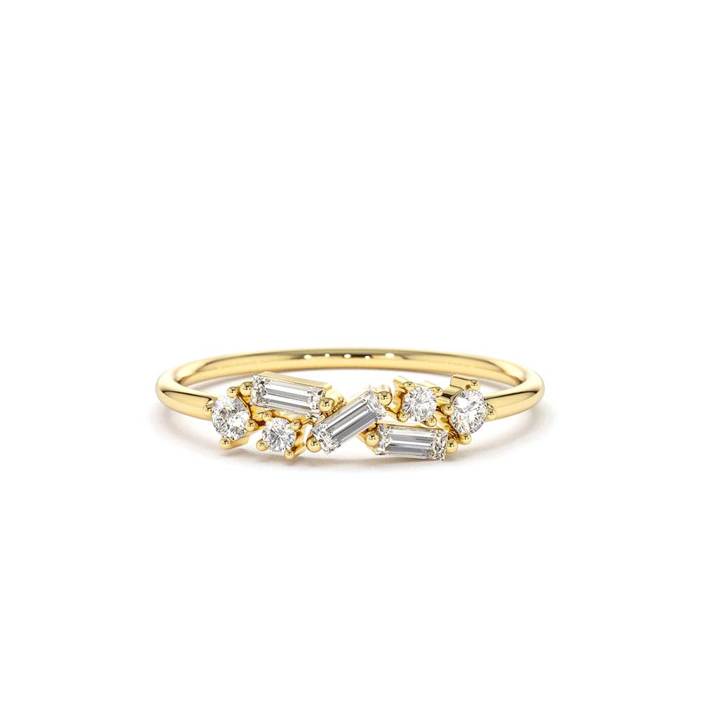 14K Scattered Baguette and Round Diamond Ring by Orlina Fine