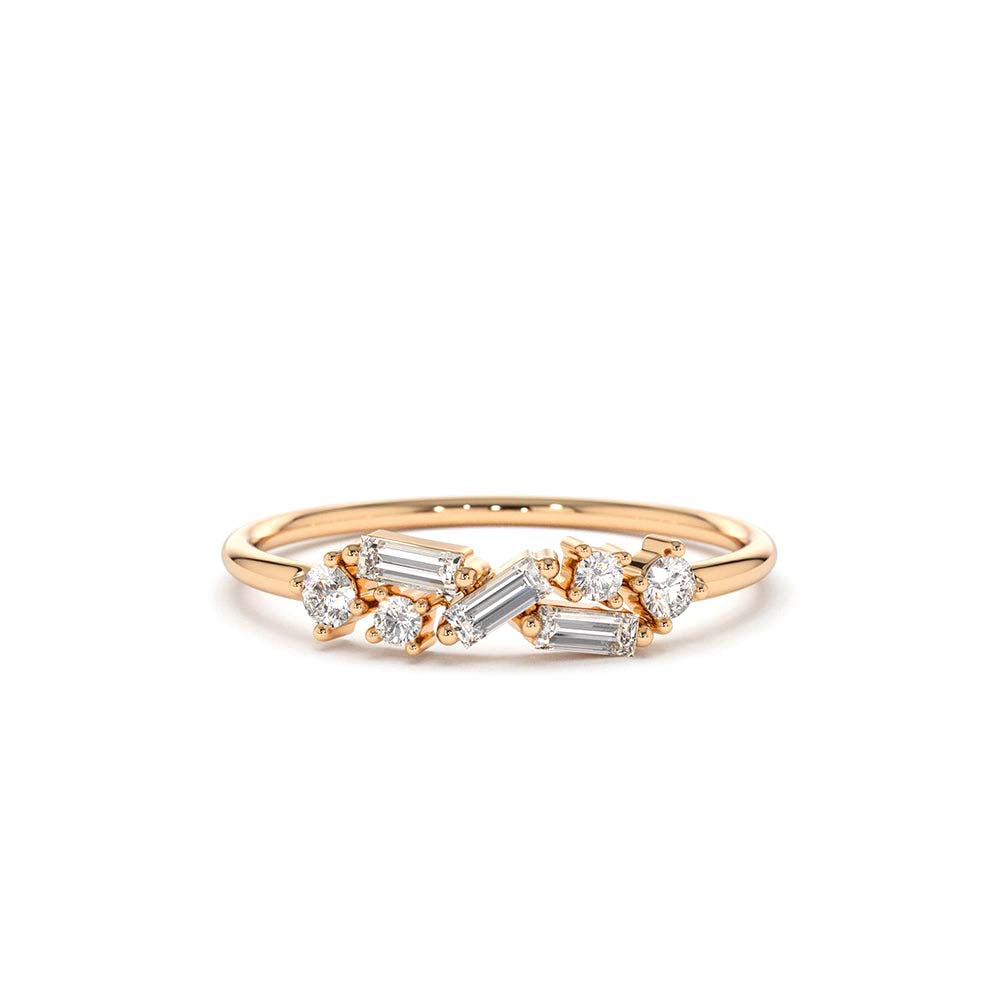 14K Scattered Baguette and Round Diamond Ring - view 2