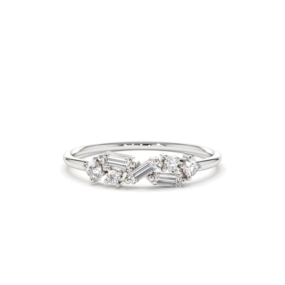 14K Scattered Baguette and Round Diamond Ring - view 3