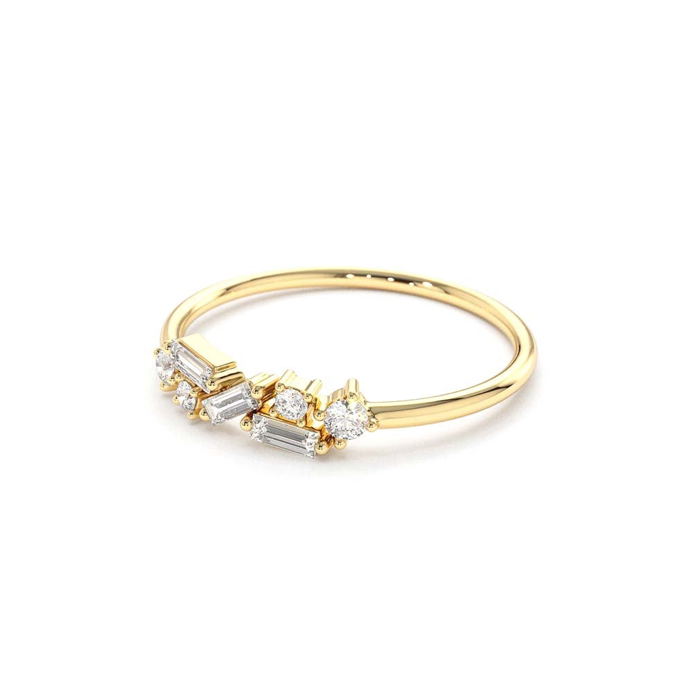 14K Scattered Baguette and Round Diamond Ring - view 4