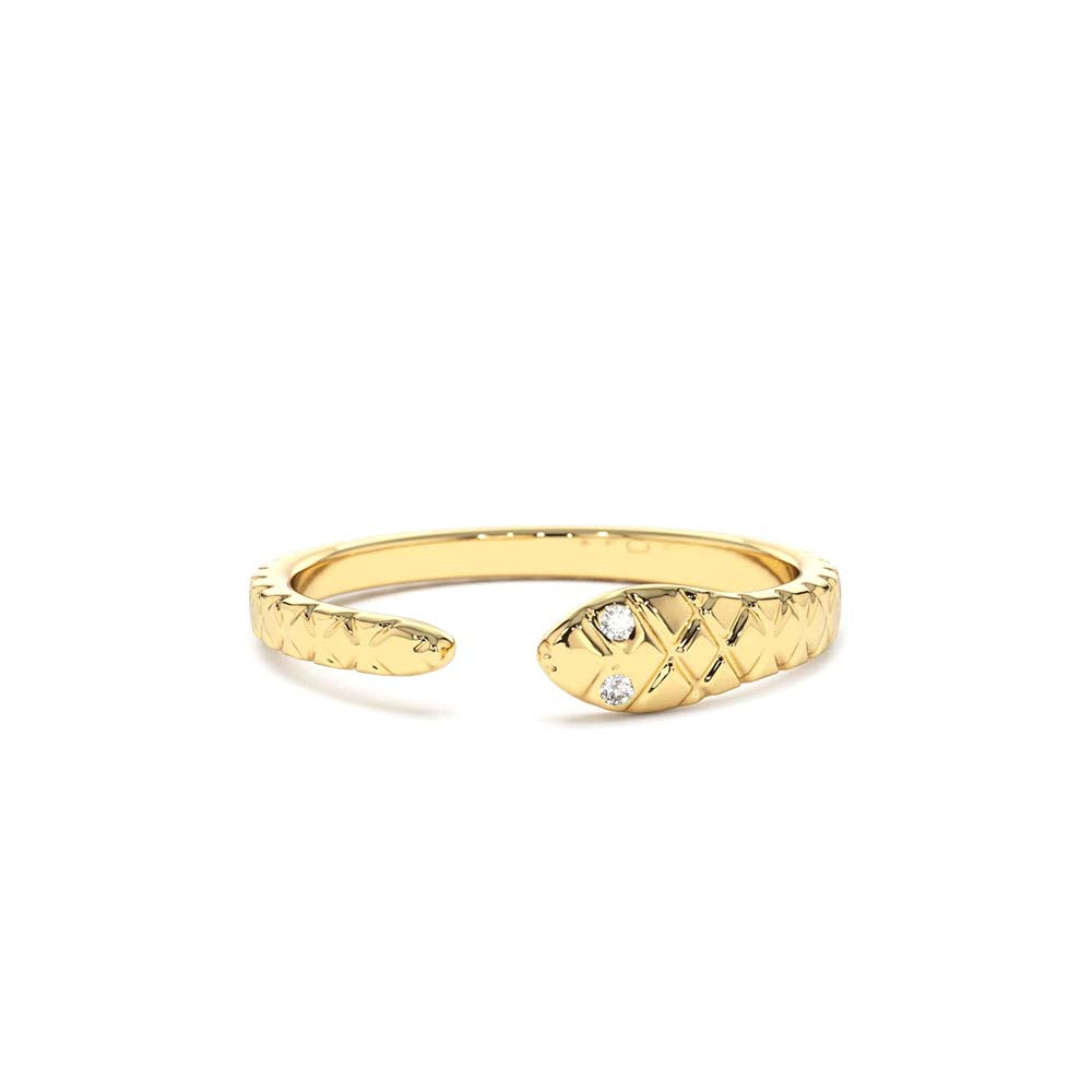 14K Snake Ring with Diamond Eyes by Orlina Fine