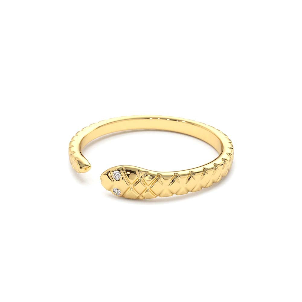 14K Snake Ring with Diamond Eyes - view 5
