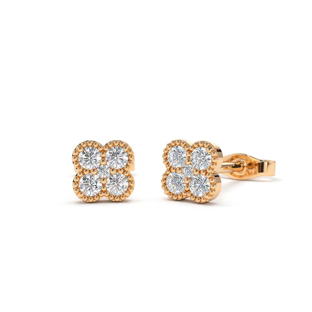 14K Gold Diamond Cluster Floral Design Earrings - view 2