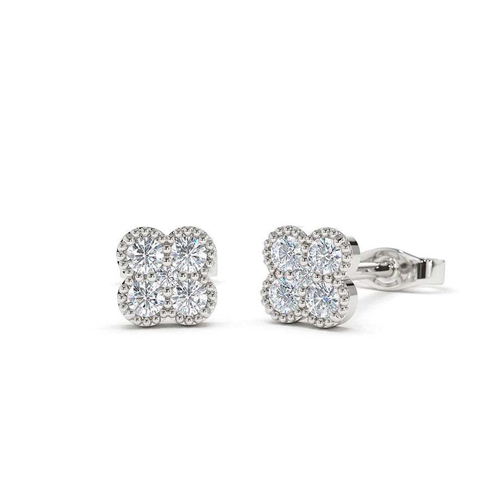 14K Gold Diamond Cluster Floral Design Earrings - view 3