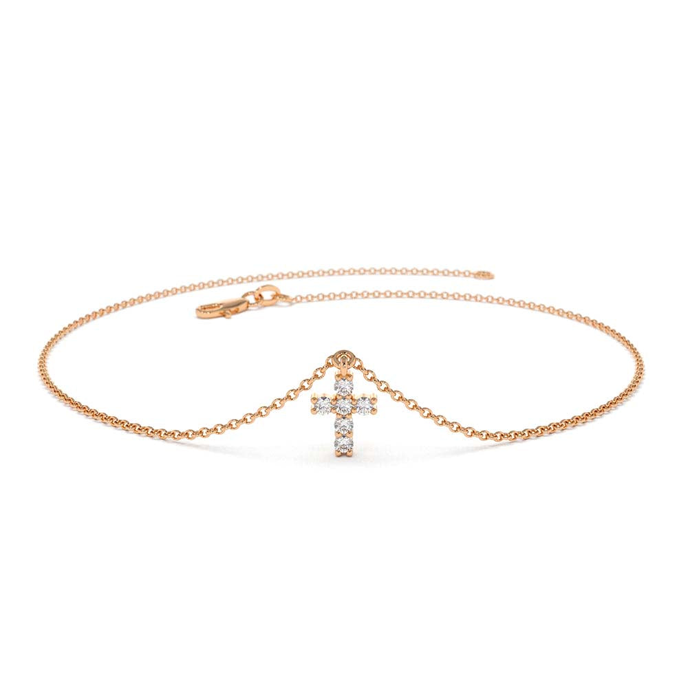 14K Gold Tiny Diamond Cross Charm Bracelet - view 2