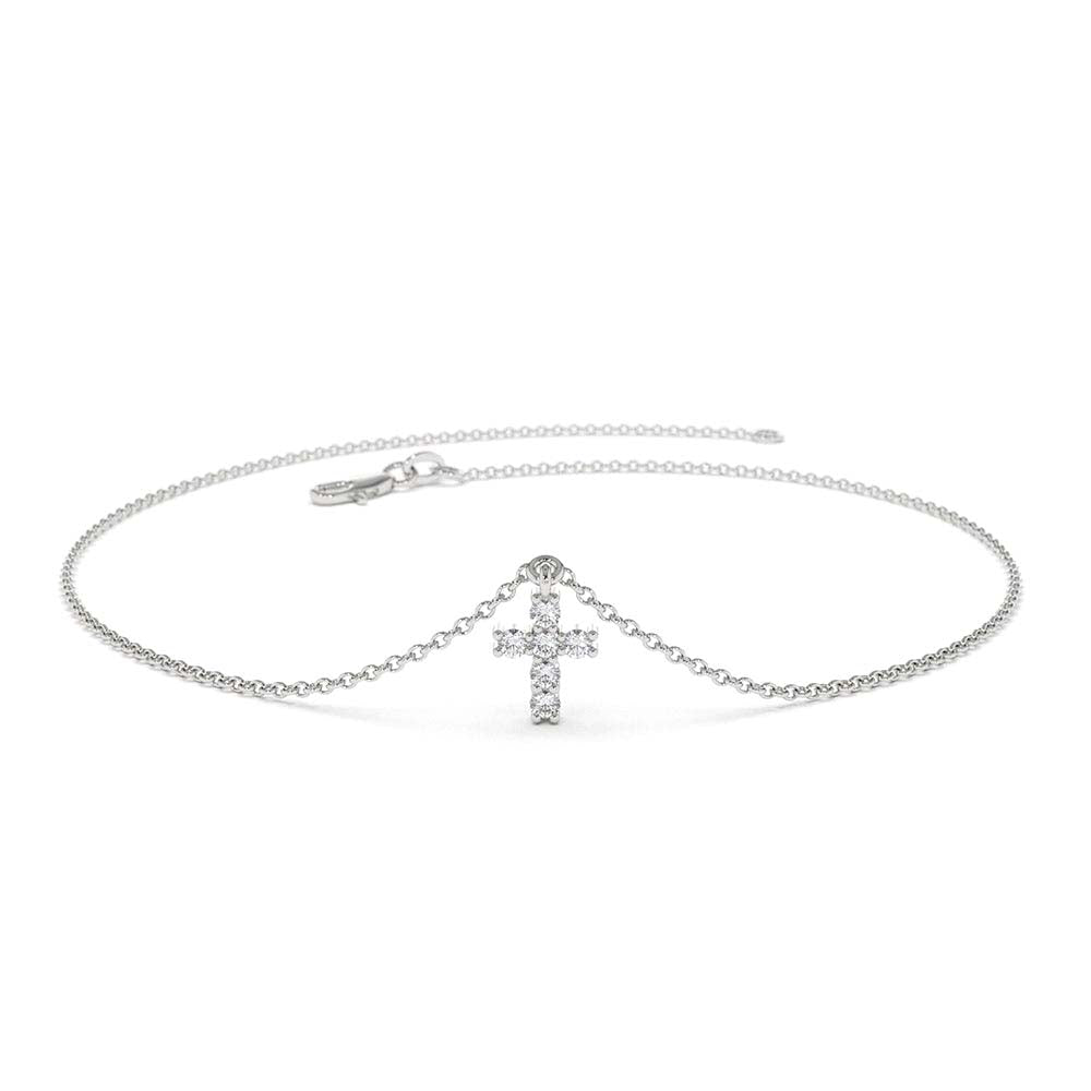 14K Gold Tiny Diamond Cross Charm Bracelet - view 3