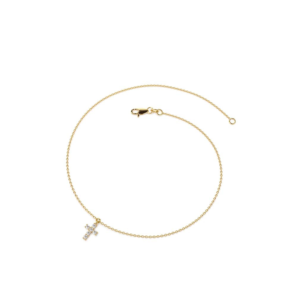 14K Gold Tiny Diamond Cross Charm Bracelet - view 4