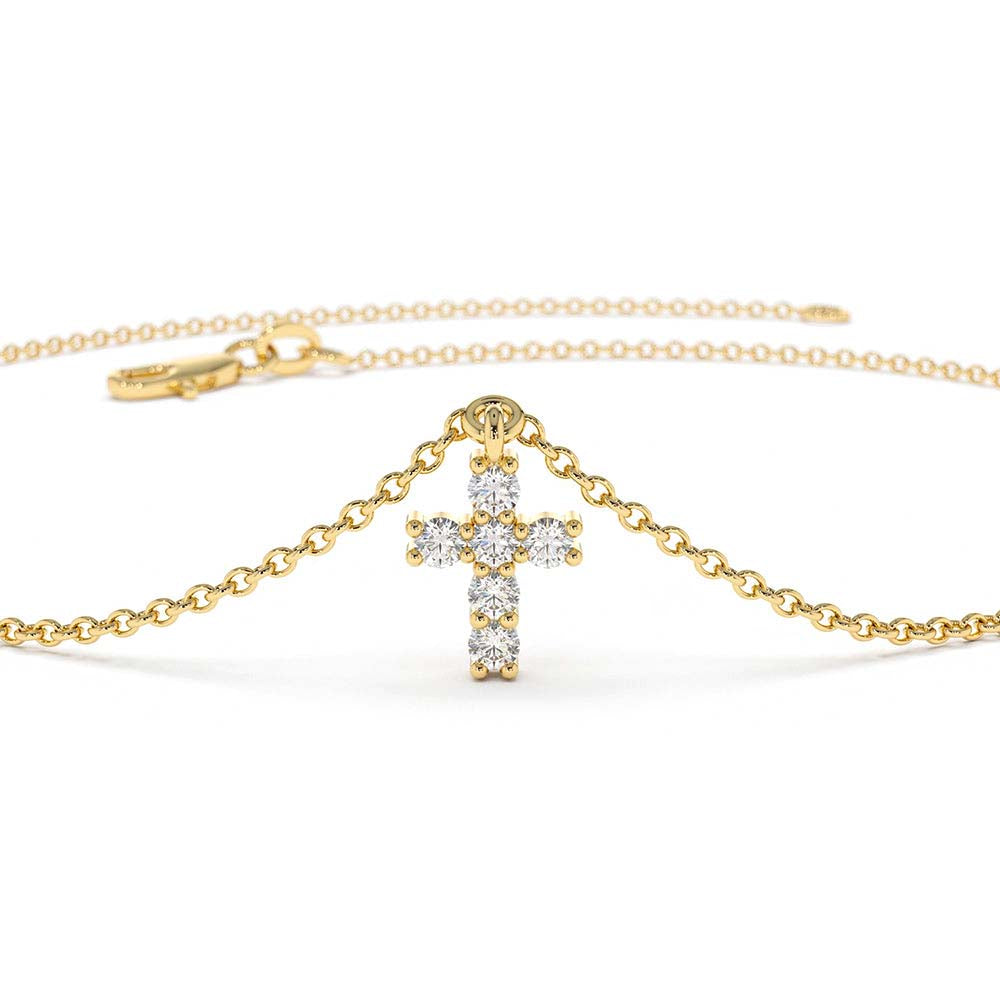 14K Gold Tiny Diamond Cross Charm Bracelet - view 5